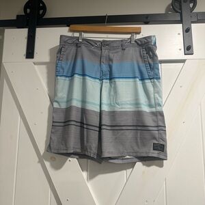 O'Neill Gray and Blue Striped Board Shorts